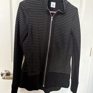 CAbi Black Jacket with White Stripes